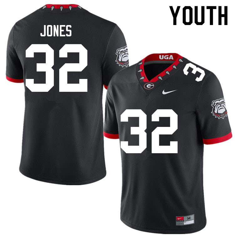 Georgia Bulldogs Youth Cash Jones #32 Black Mascot 100th Anniversary Stitched College UGA Football Jersey 23LA012QB